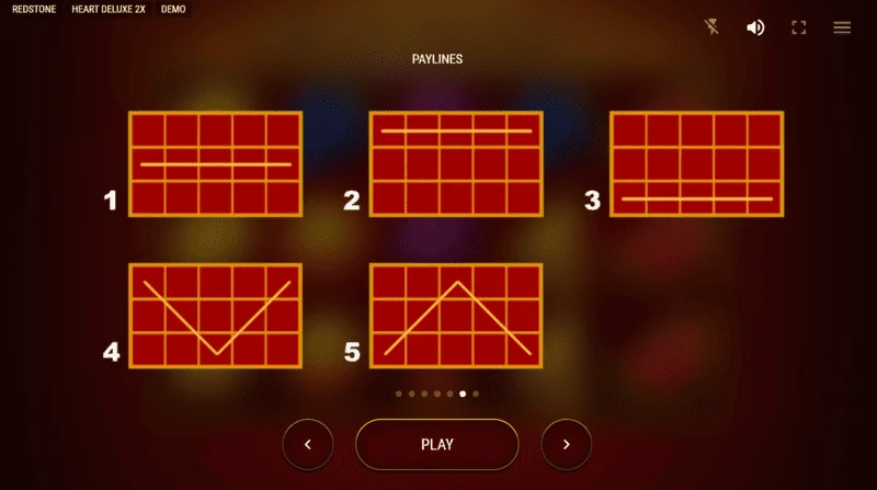 Heart Deluxe 2x – schéma pěti výherních linií zleva doprava