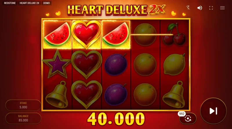 Heart Deluxe 2x – výherní kombinace s Wild na válci